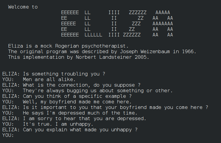 Interface historique du chatbot Eliza en 1966