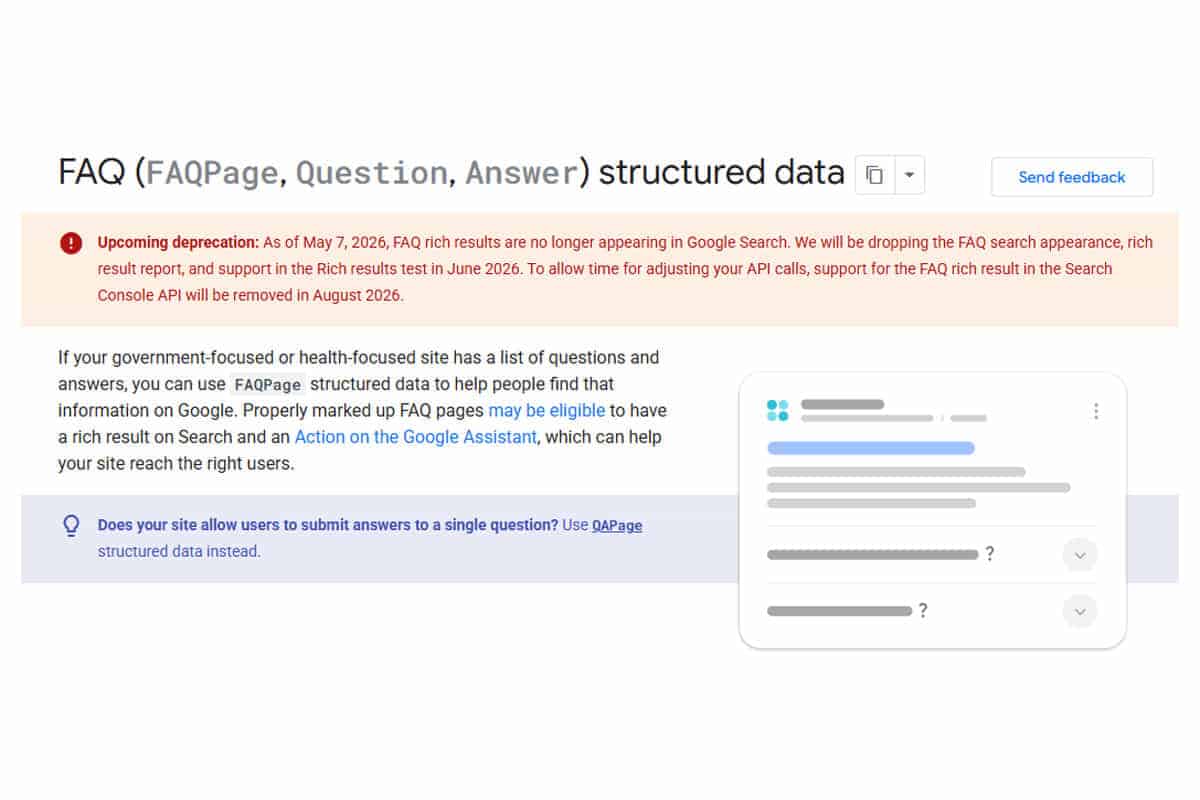 page de blog de google qui annonce la fin du support des faq en structured data