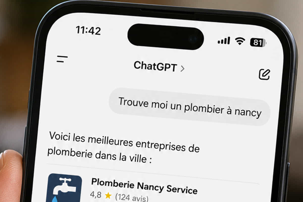 resultats de chatgpt sur un téléphone à la question : trouve moi un plombier à nancy